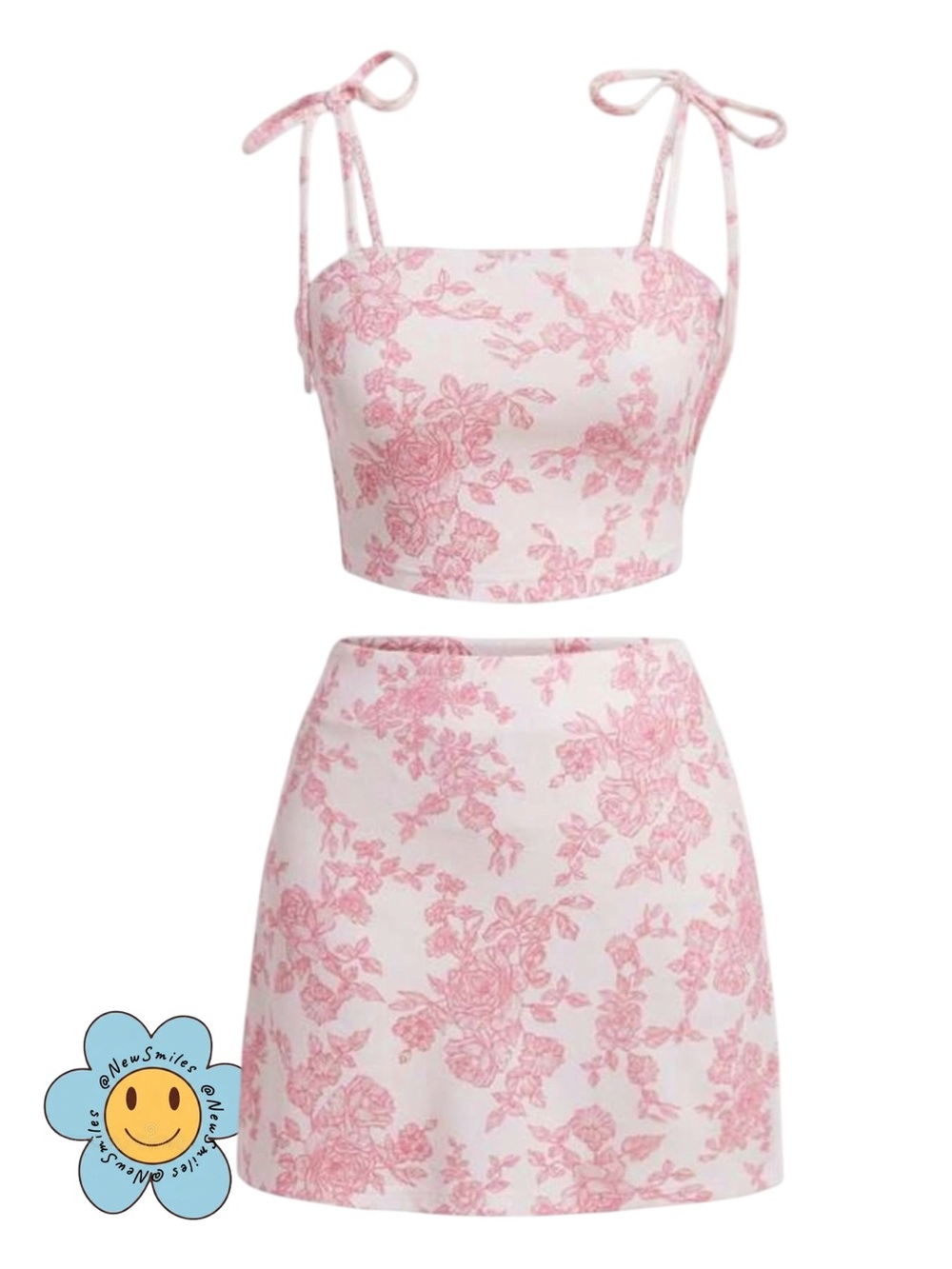 SHEIN~2 Piece Outfit~Floral Print~Tie Shoulder~Cami Top~Mini Skirt~Side Slits